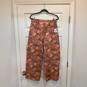 Altar’d State BNWT Floral  Print High-Waist Wide Leg Jeans - Pink & Brown Size L